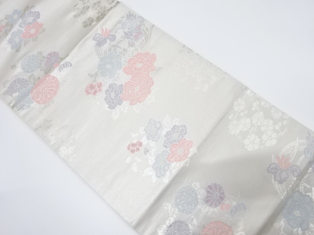 引箔　花丸文様織り出し開く名古屋帯（額縁仕立て）